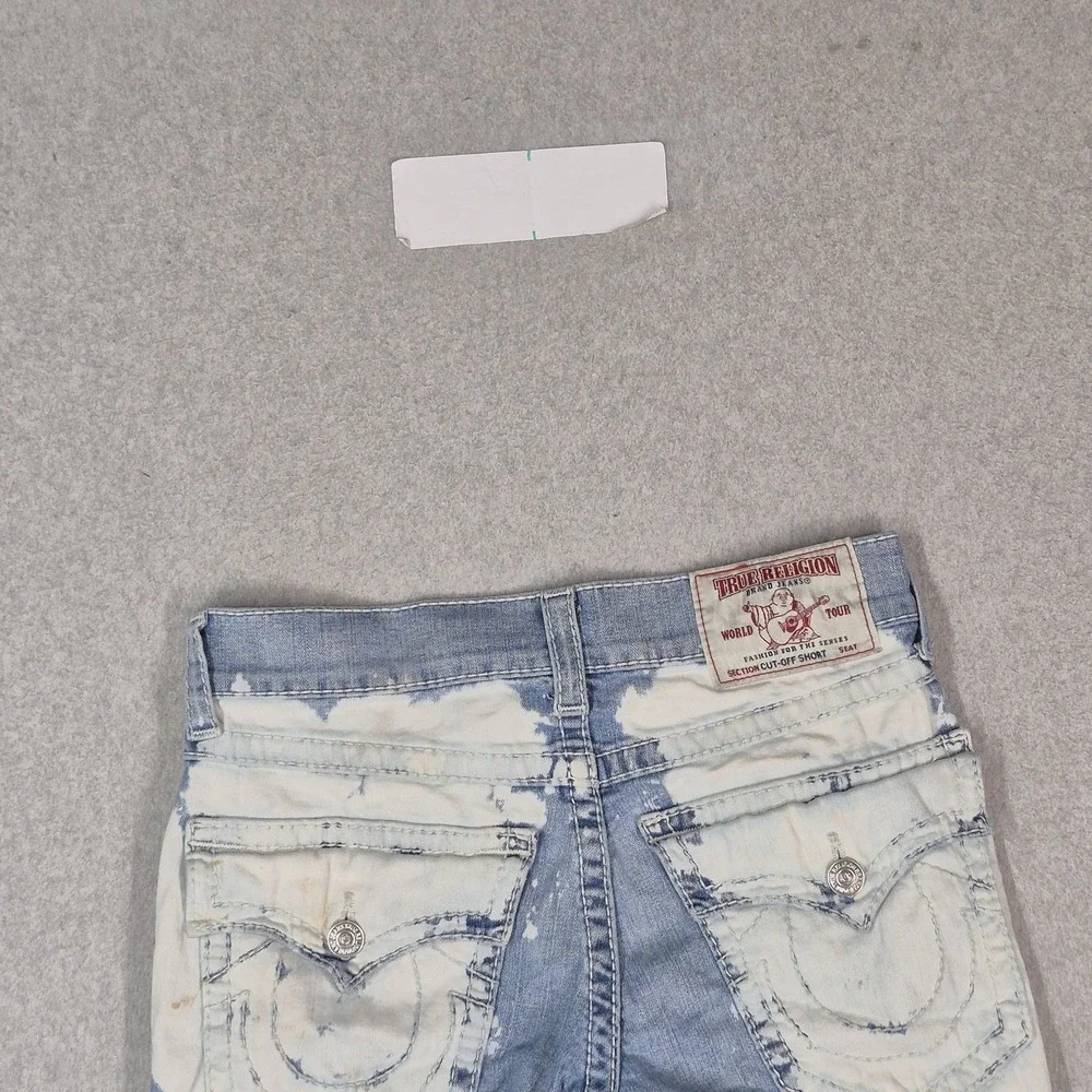 True Religion Men Jeans 29 Blue Denim Bleached Distressed Straight Cutoff